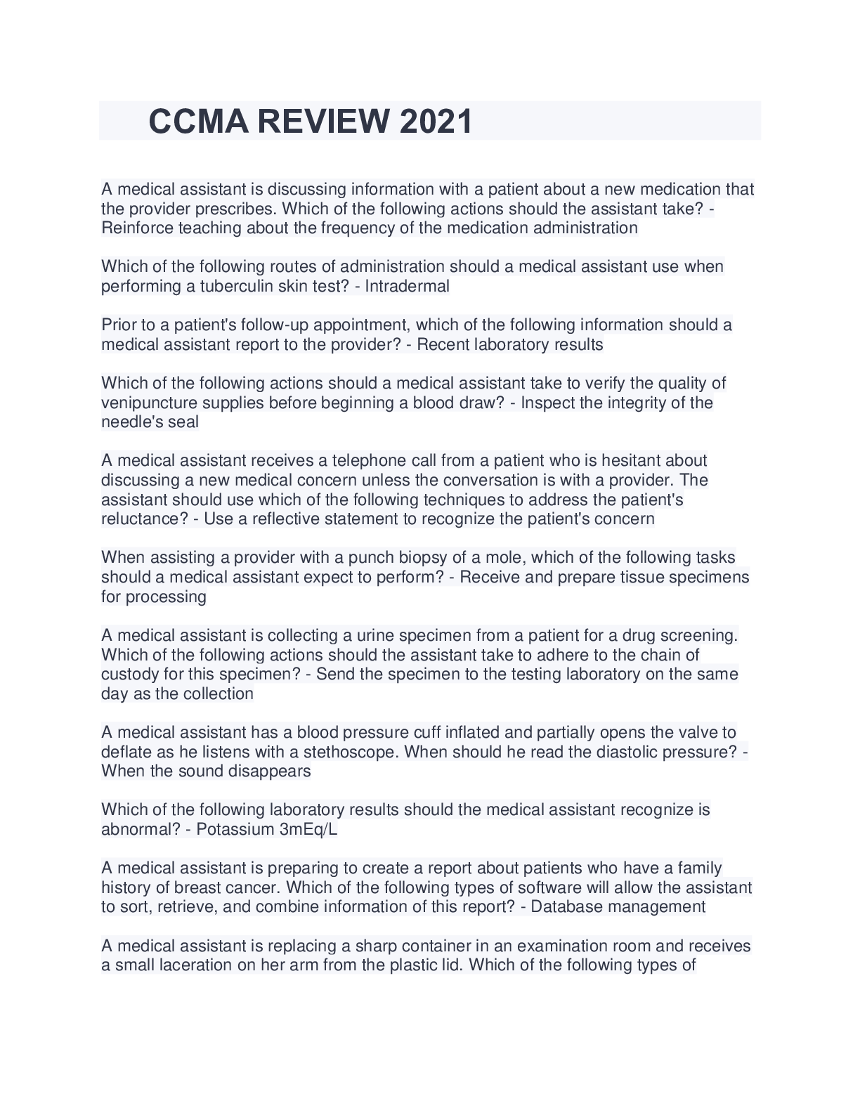 Preview image of CCMA REVIEW  With Complete Solution document